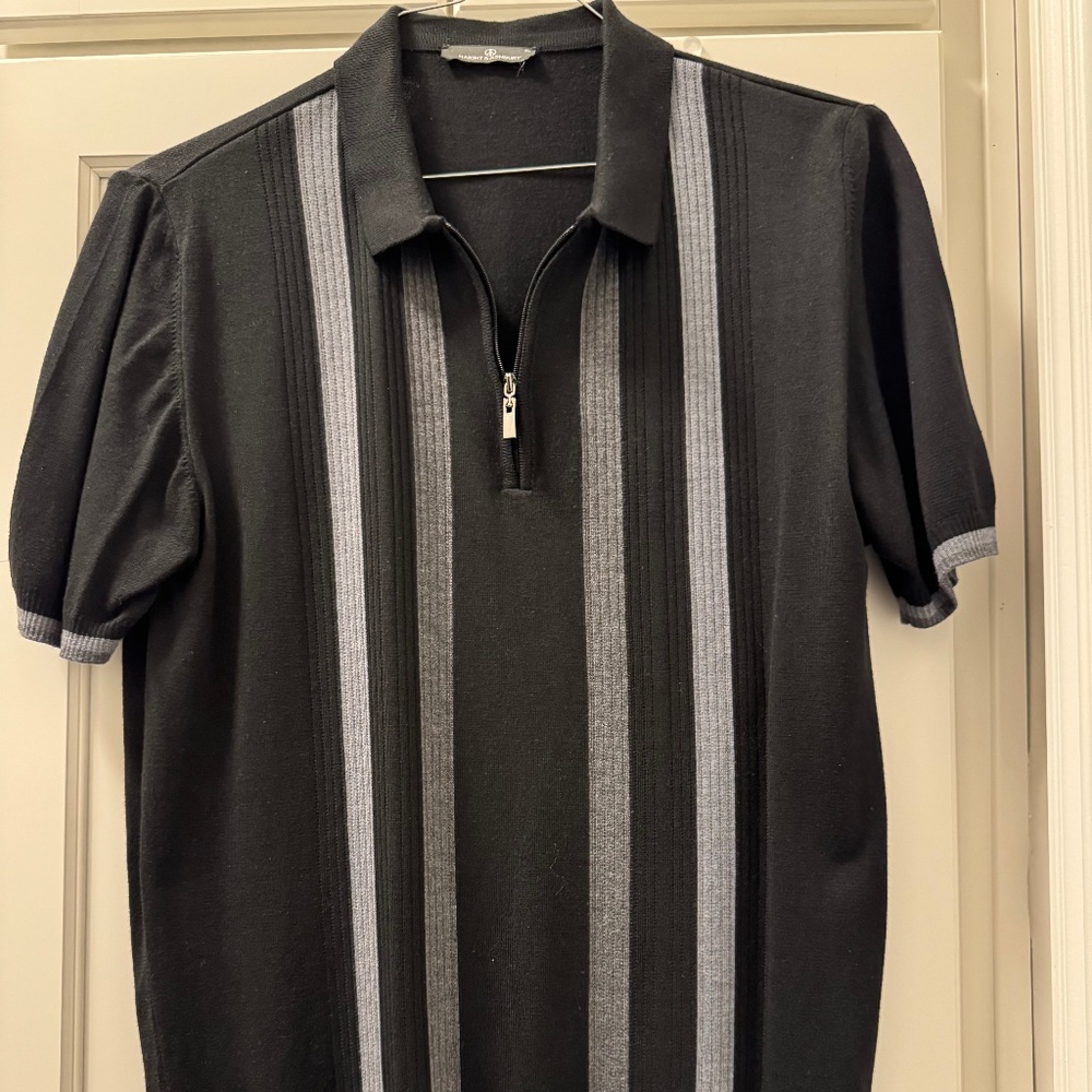 Haight and Ashbury — Black & Grey Short Sleeve Textured Quarter Zip Polo – XL